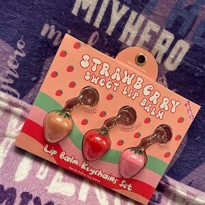 Strawberry Sweet Lip Balm Keychain 3pc Set with Peach, Strawberry and Guava